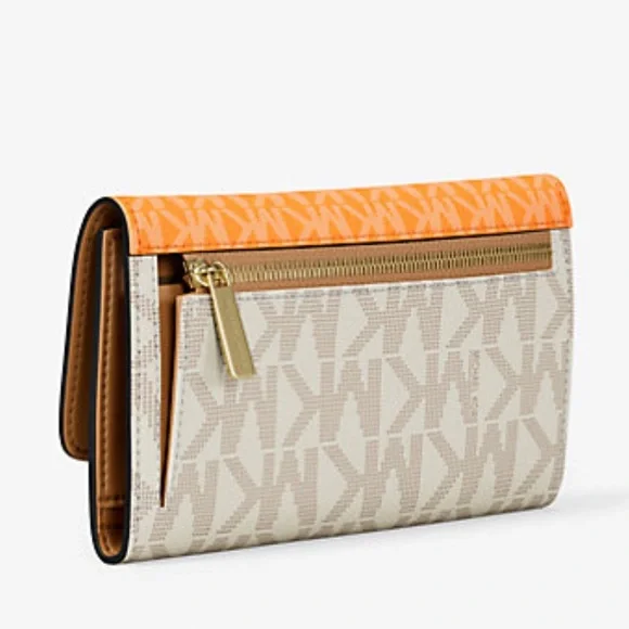 MICHAEL KORSJet Set Large Signature Logo Tri-Fold WalletPOP ORANGE MULTINWT